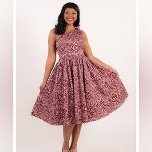 NWT L UK 14 Collectif Theo Pink Roar dress swing rockabilly retro pinup